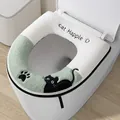 Thick plush toilet seat cover with cute black cat pattern and zipper - Green White Two-tone Black Cat
