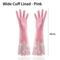 Guanti da cucina rosa impermeabili foderati in peluche con polsini geometrici lunghi 42 cm - Polsino Largo Foderato in Pile / Caffè Moka