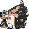 Cubrepiernas grueso impermeable para scooter con forro polar y dibujos - Estilo Poncho Compuesto / Negro Lindo Conejo