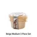 Beige round 3-piece food storage container set for refrigerator organization - Medium (800ml) / Set of 3 / Beige