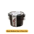 Stackable black 3-piece medium food storage crisper box set for kitchen fridge - Medium (800ml) / Set of 3 / Black