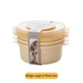 Premium beige large round plastic food storage containers set of 3 with easy-open lids - Large (1800ml) / Set of 3 / Beige