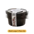 Large 3-piece set of translucent black round fridge food storage containers - Large (1800ml) / Set of 3 / Black