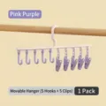 Movable multi-functional hanger with 5 hooks and 5 clips in pink purple - 5 Hooks + 5 Clips / Pink Purple