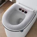 Thick gray plush toilet seat cover featuring cute black cat embroidery and Sweet Time text - Gray Triple Black Cats