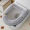 Cute gray plush toilet seat cover with bunny embroidery and zipper closure for winter - Little Rabbit Embroidery Style / Thickened Zipper Style / Premium Grey