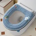 Soft thickened blue plush toilet seat cover with cute rabbit embroidery and zipper closure - Little Rabbit Embroidery Style / Thickened Zipper Style / Haze Blue