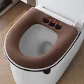 Soft and thick brown plush toilet seat cover with cute cartoon cat embroidery design - Brown Triple Black Cats