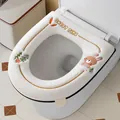 Soft white plush toilet seat cover featuring cute cartoon rabbit and carrot embroidery detail - Little Rabbit Embroidery Style / Thickened Zipper Style / Cream White