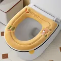 Cute yellow plush toilet seat cover with zipper for winter comfort - Little Rabbit Embroidery Style / Thickened Zipper Style / Lemon Yellow