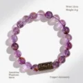 Elegante pulsera de amatista con cuarzo fantasma púrpura de 8mm y detalle de cobre - Estilo Patrón Árbol / Circunferencia 15cm