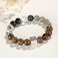 Elegantes Perlenarmband aus Rauchquarz und grauem Mondstein mit strukturiertem Silberanhänger - 10mm Rauchquarz Grauer Mondstein Stil / 10mm