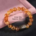 Elegante pulsera de cuentas de cristal de cuarzo fantasma amarillo de 10mm con barril - Diámetro de perla 10mm / Pulsera de Cristal de Torre Amarilla