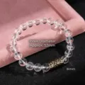 Pulsera de cuentas de cristal transparente de 8 mm con detalle de bronce martillado - Diámetro de cuenta 8mm / Pulsera de Cuarzo Transparente