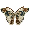 Detail of an intricate butterfly embroidery patch with gold thread and hollowed lace design - Dark Green