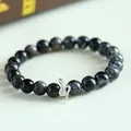 925 silver snake charm bracelet with black sunstone and super seven crystal beads - 925 Silver Snake Black Rutilated Quartz Obsidian Bracelet