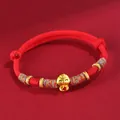 Handmade Year of the Snake red braided rope bracelet with golden snake mascot charm - Lucky Snake Gourd Red Cord