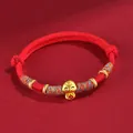 Bracelet tressé rouge Année du Serpent avec adorable breloque serpent dorée pour femmes - Serpent Et Nuage Cordon Rouge