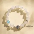 Elegant 925 sterling silver beaded bracelet with firework crystals and heart charm - Bead Diameter 8mm/10mm (15cm Wrist) / White Asai Aquamarine Heart Bracelet