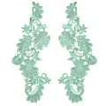 Pair of mint green 3D floral lace patches symmetric appliques for DIY clothing decoration - One Pair / Lake Green