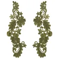 Pair of olive green 3D floral lace embroidery patches for clothing DIY accessories - One Pair / Olive Green