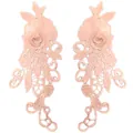 Detailed view of a pair of symmetrical 3D floral lace appliques in soft peach pink. - Light Pink