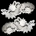 Detailed macro view of symmetrical white 3D floral lace patches for DIY fashion decoration - One Pair (2 Pieces) / White