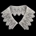 Detailed view of white hollow lace detachable collar with floral embroidery - White