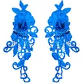 Detailed pair of vibrant blue 3D water-soluble lace floral appliques for DIY sewing decor - Blue