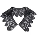 Detailed macro view of black water-soluble lace embroidery doll collar for women. - Black