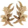 Detailed texture of 3D gold floral lace appliqués for DIY clothing embellishment. - Rose Pattern (LH008) / Gold Coffee