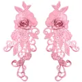 Detail view of 3D pink floral water-soluble lace patches for DIY clothing decoration - Rose Pink