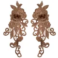 Detailed symmetric pair of brown 3D water-soluble lace floral patches for DIY clothing accessories - Coffee