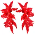 Set of two symmetrical 3D red lace floral appliques for DIY clothing decoration - Rose Pattern (LH008) / Red