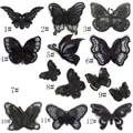 Makro-Detailansicht mit zwölf verschiedenen Stilen von schwarzen Spitzen-Schmetterlings-Patches - Stil 1 / Schwarz
