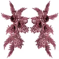Detailed view of symmetrical 3D floral lace embroidery patches in dusty rose color - Rose Pattern (LH008) / Red Brown