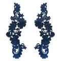 Detailed view of symmetrical navy blue lace embroidery flower patches for DIY clothing - One Pair / Dark Blue