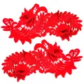 Detailansicht roter wasserlöslicher 3D-Blumenstickerei-Spitzenaufnäher mit Hohldesign - Ein Paar (2 Stück) / Rot