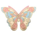 Detailed butterfly embroidery patch with colorful threads and gold lace hollowed out collar - Blue Pink