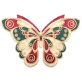 Close-up of intricate heavy-duty butterfly embroidery patch with gold thread and lace details - Red Brown
