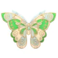 Large embroidered butterfly collar patch with intricate gold thread and lace details - Green
