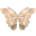 Detailed macro view of a large pink and gold embroidered butterfly lace patch collar - Pink Purple