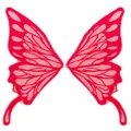 Makroansicht der filigranen roten Schmetterling-Spitzenstickerei auf weißem Netzhintergrund - Rot