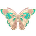 Detailed view of the intricate gold thread butterfly embroidery lace collar patch applique - Blue Purple