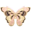 Detailed macro view of a large gold and pink butterfly embroidered lace collar patch - Pink Brown