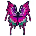 Detailed macro view of colorful embroidered butterfly patch with intricate stitching. - Rose Red
