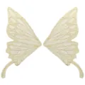 Detailansicht der cremefarbenen Schmetterlings-Spitzenstickerei mit feiner Netzstruktur - Beige