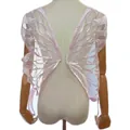 Detailed view of a large pink butterfly wing lace embroidery patch for lingerie decoration - Pink