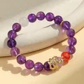 Elegant amethyst beaded bracelet with golden snake charm for the Chinese zodiac year - Amethyst & Moonstone