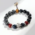 999 silver lucky snake charm bracelet with mixed black onyx and tiger eye beads - Fine Silver Snake Sycee Bracelet